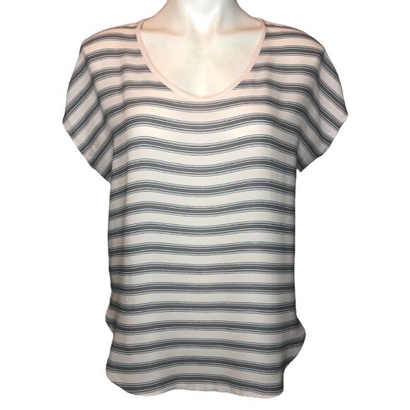 Loft Pale Pink and Gray Striped Tee - Size Small - Picture 2 of 7
